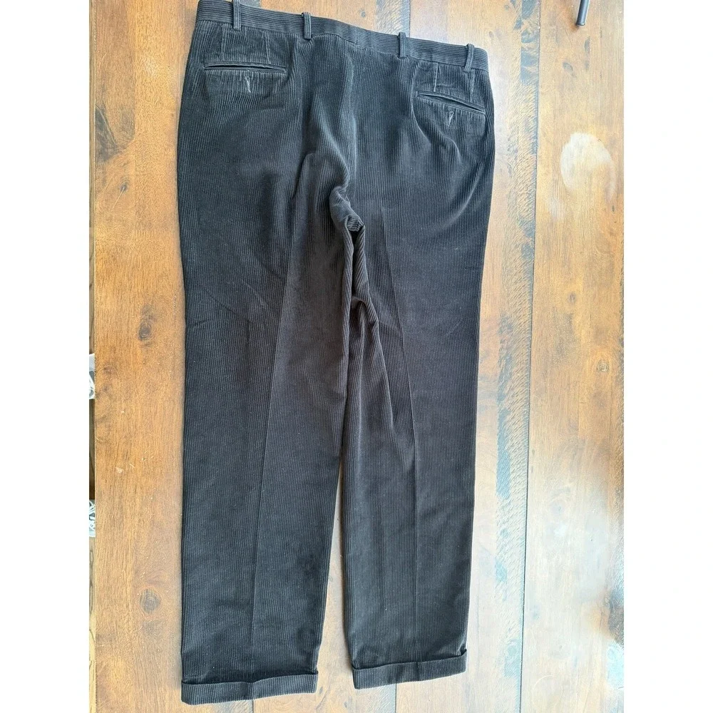 Polo Ralph Lauren Pants Mens 36x34 Black Corduroy Pleated‎ Cuffed Dress Straight